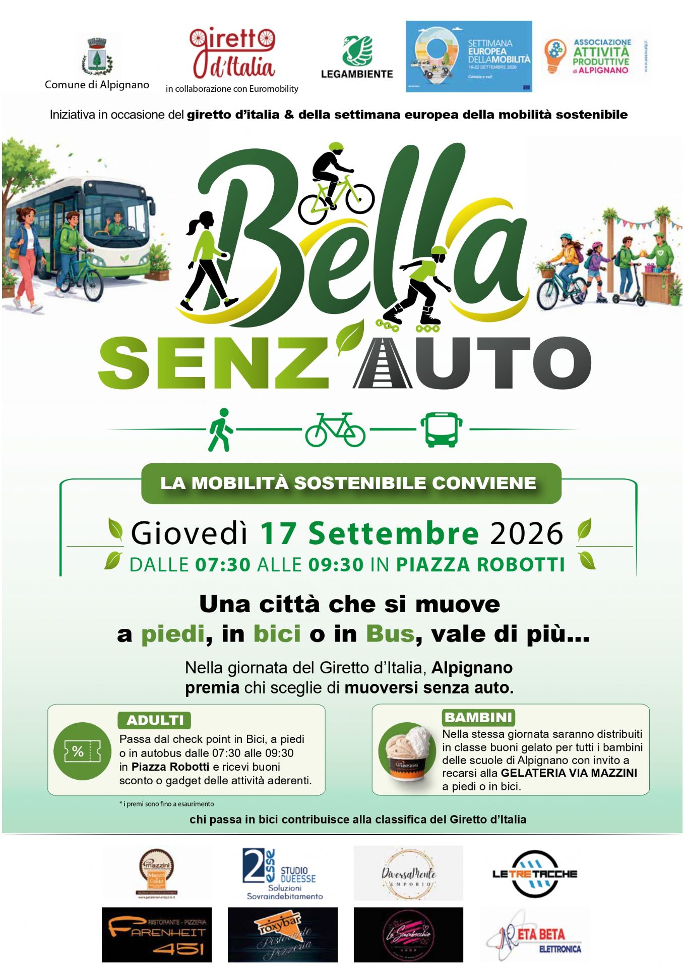 Giovedì 17 settembre si terrà la prima edizione di "Bella Senz'Auto"