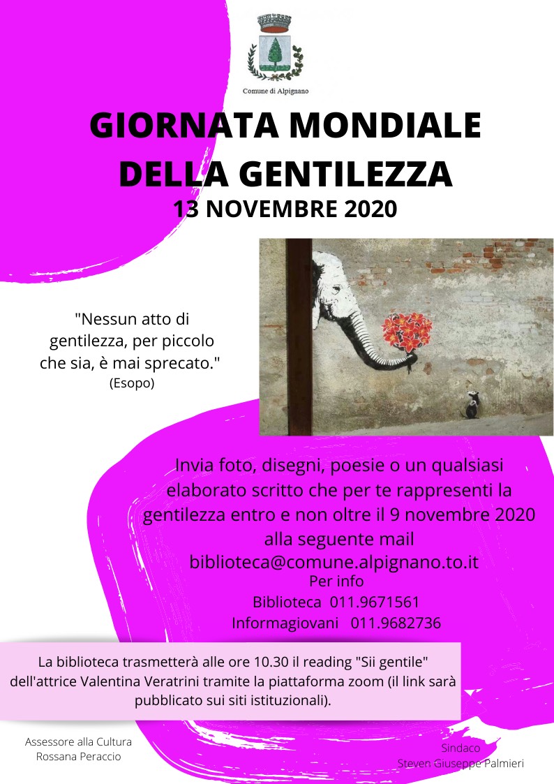 giornata mondiale della gentilezza venerdi 13 novembre comune di alpignano